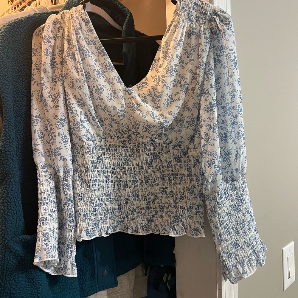 Floral Blue and White Women's Blouse